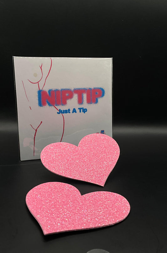 NipTips™ Tap-to-Tip Adhesive Covers Glitter & Heart Designs | Festival & Performer Accessory